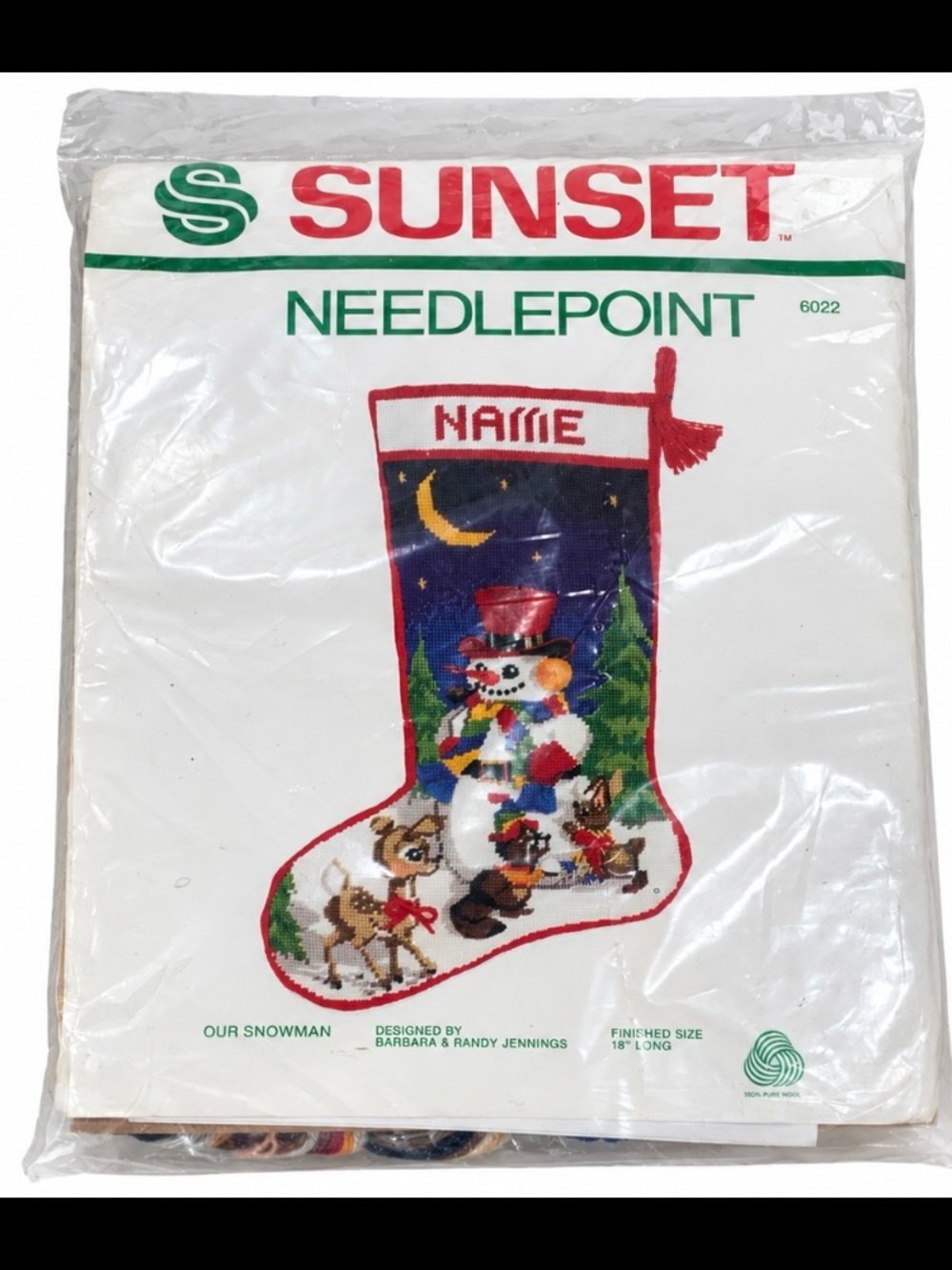 Vintage Sunset Needlepoint Christmas Stocking Kit 6022 Our Snowman 18” Wool